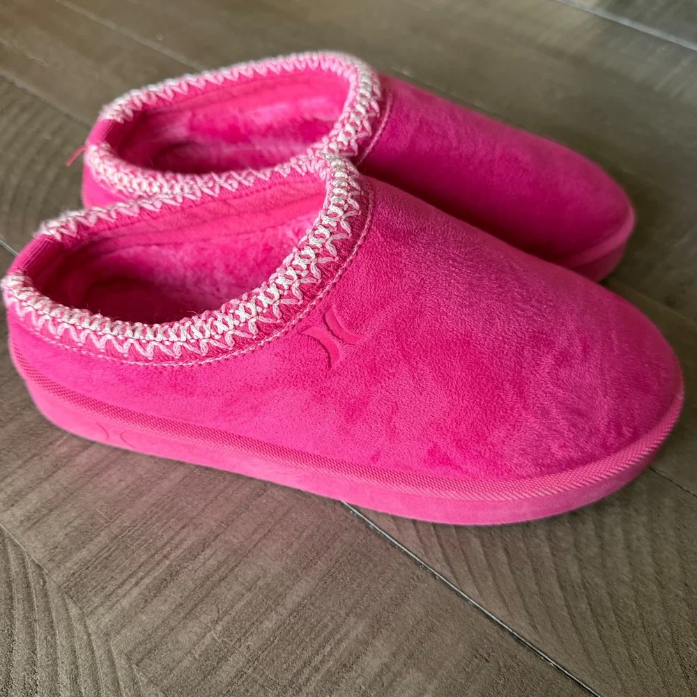 Hurley Kids Hot Pink Platform‎ Slippers Faux Fur Lined Mules Girls Size 3
